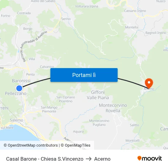 Casal Barone - Chiesa S.Vincenzo to Acerno map