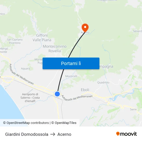 Giardini Domodossola to Acerno map