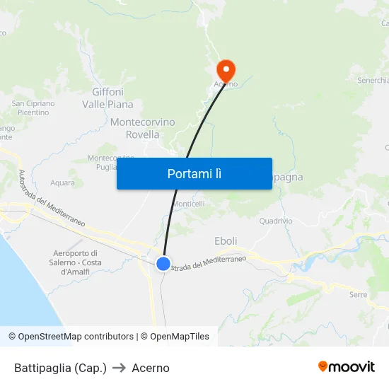 Battipaglia (Cap.) to Acerno map