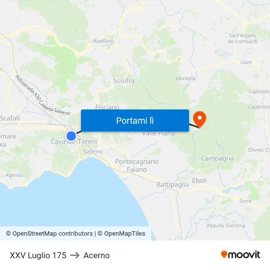 XXV Luglio 175 to Acerno map
