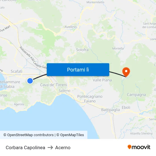 Corbara Capolinea to Acerno map