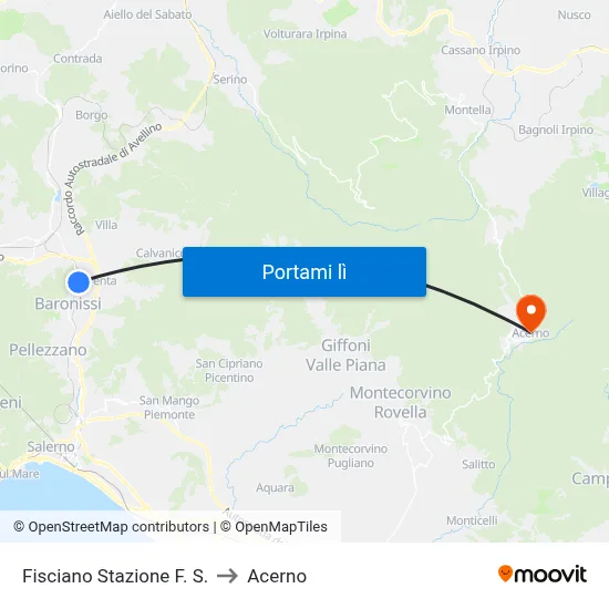 Fisciano Stazione F. S. to Acerno map