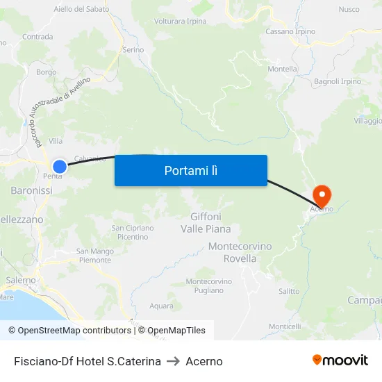 Fisciano-Df Hotel S.Caterina to Acerno map