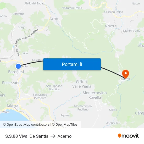 S.S.88 Vivai De Santis to Acerno map
