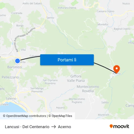Lancusi - Del Centenario to Acerno map