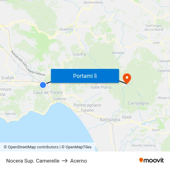Nocera Sup. Camerelle to Acerno map