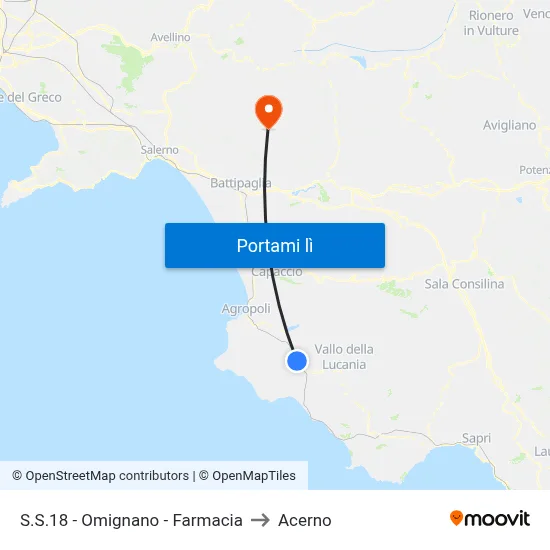 S.S.18 - Omignano - Farmacia to Acerno map