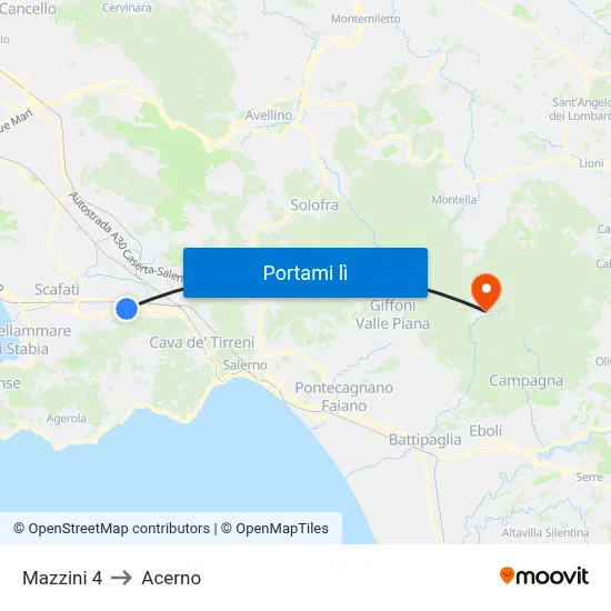 Mazzini 4 to Acerno map