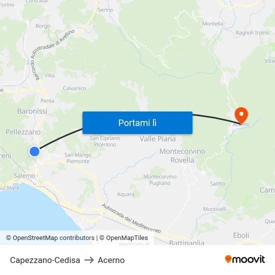 Capezzano-Cedisa to Acerno map