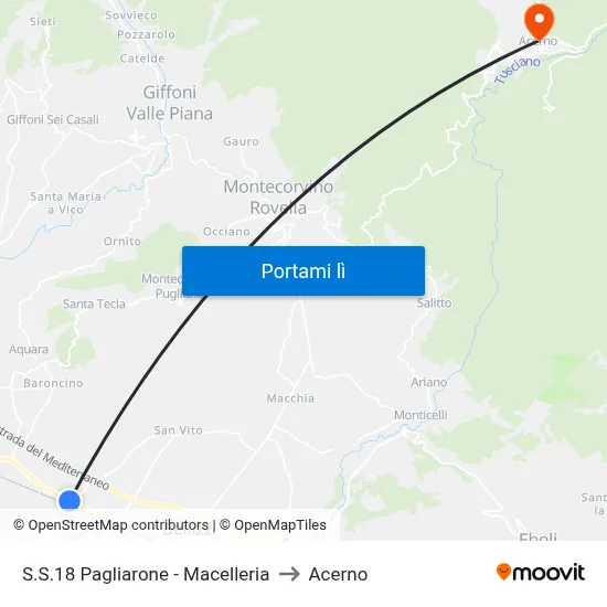S.S.18 Pagliarone - Macelleria to Acerno map