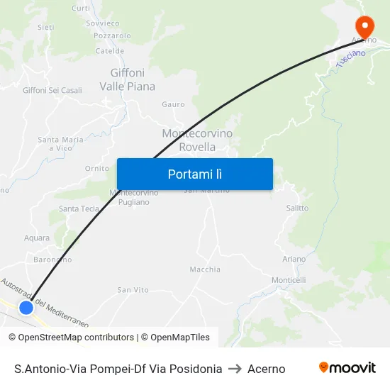 S.Antonio-Via Pompei-Df Via Posidonia to Acerno map