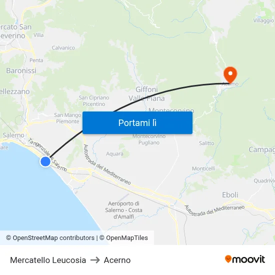 Mercatello Leucosia to Acerno map