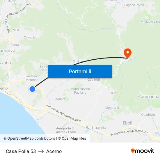 Casa Polla 53 to Acerno map
