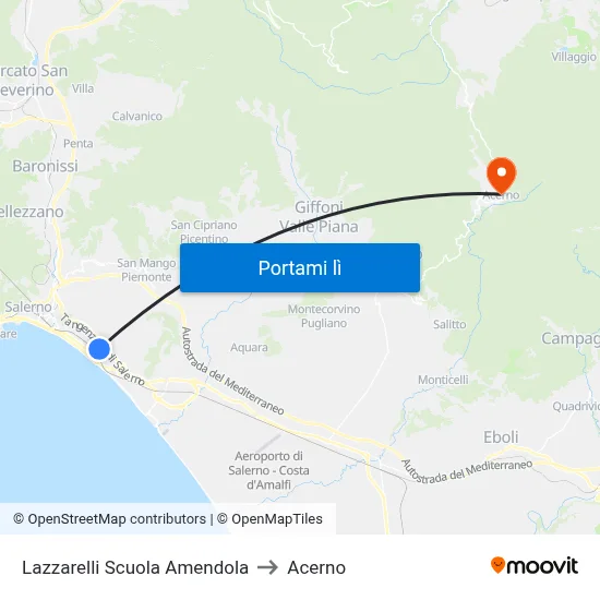 Lazzarelli Scuola Amendola to Acerno map