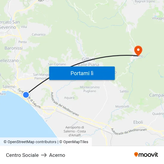 Centro Sociale to Acerno map