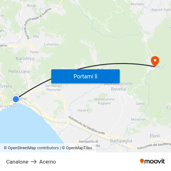 Canalone to Acerno map
