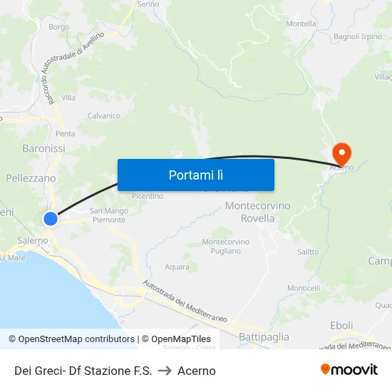 Dei Greci- Df Stazione F.S. to Acerno map