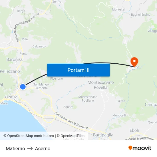 Matierno to Acerno map