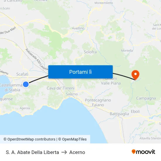 S. A. Abate Della Liberta to Acerno map