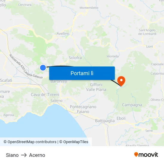 Siano to Acerno map