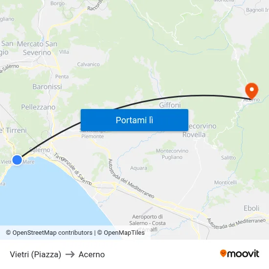 Vietri (Piazza) to Acerno map
