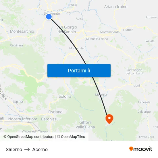 Salerno to Acerno map