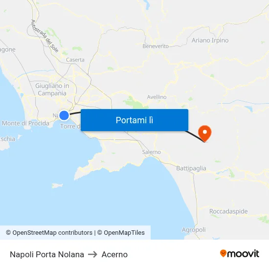 Napoli Porta Nolana to Acerno map