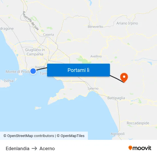 Edenlandia to Acerno map