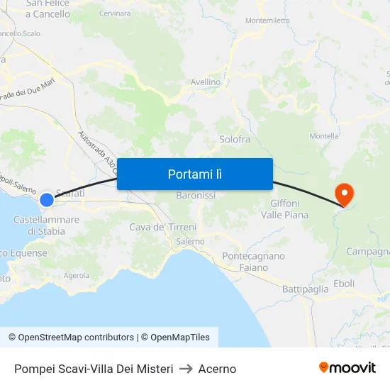 Pompei Scavi-Villa Dei Misteri to Acerno map