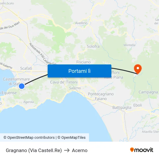 Gragnano (Via Castell.Re) to Acerno map