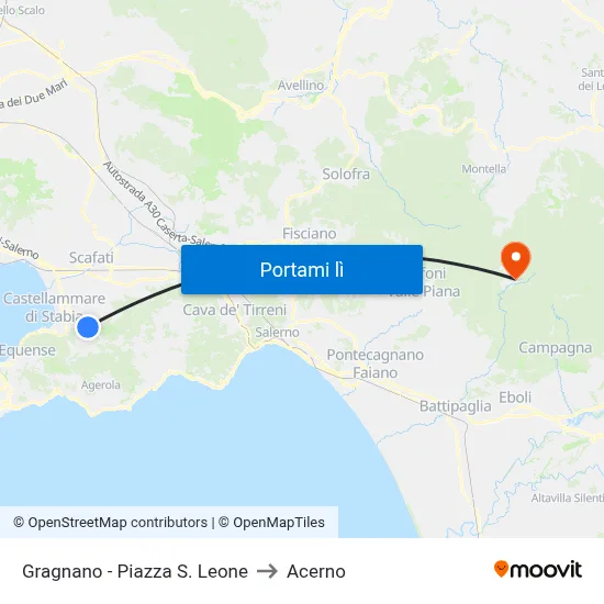 Gragnano - Piazza S. Leone to Acerno map