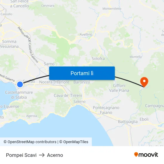 Pompei Scavi to Acerno map