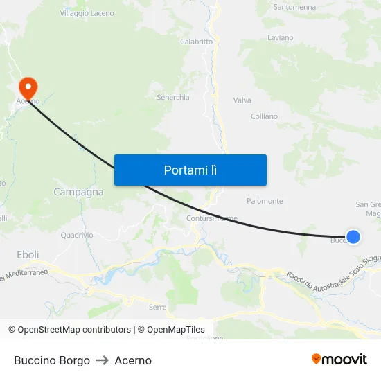 Buccino Borgo to Acerno map