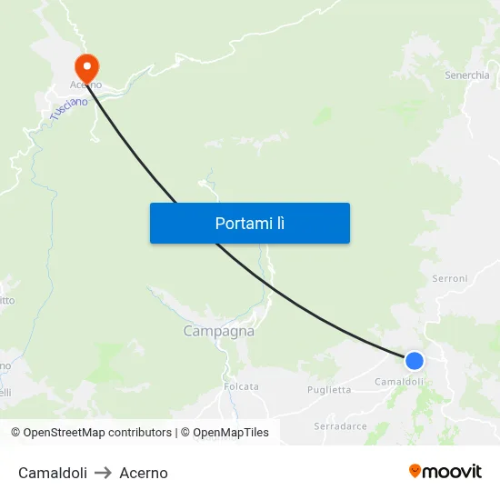 Camaldoli to Acerno map