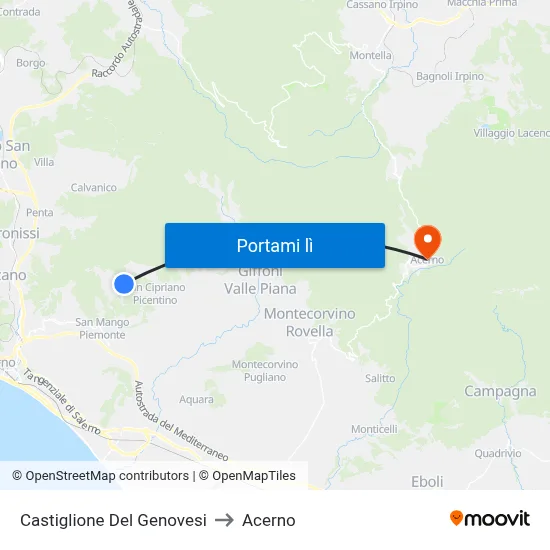 Castiglione Del Genovesi to Acerno map