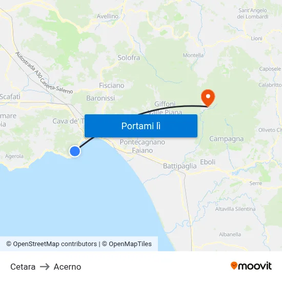 Cetara to Acerno map