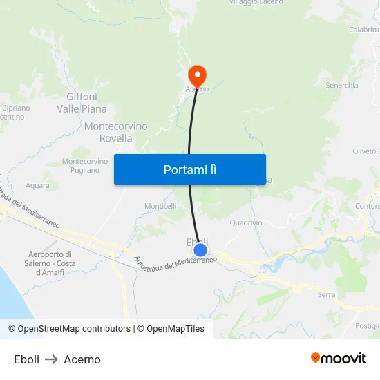 Eboli to Acerno map