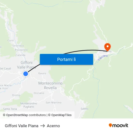 Giffoni Valle Piana to Acerno map