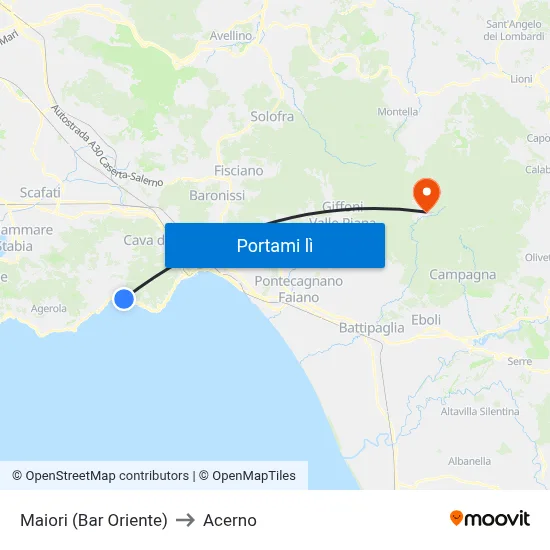 Maiori (Bar Oriente) to Acerno map