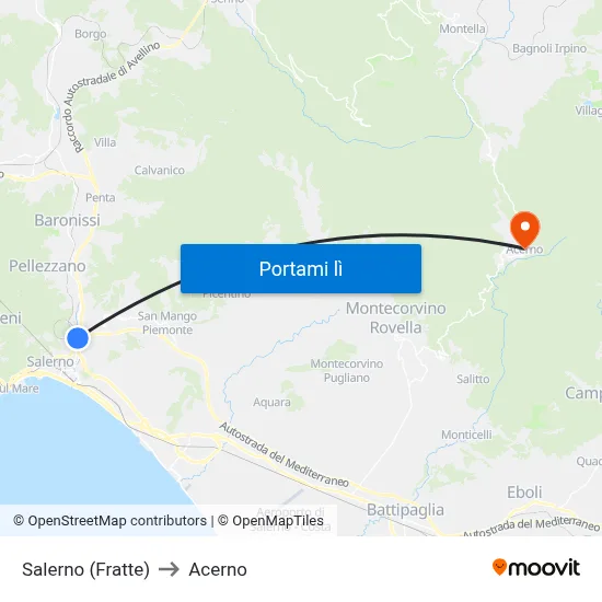 Salerno (Fratte) to Acerno map