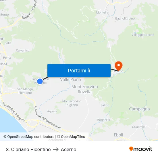 S. Cipriano Picentino to Acerno map