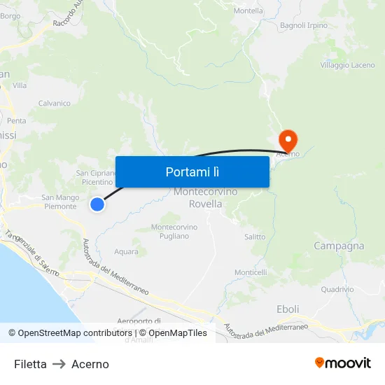 Filetta to Acerno map