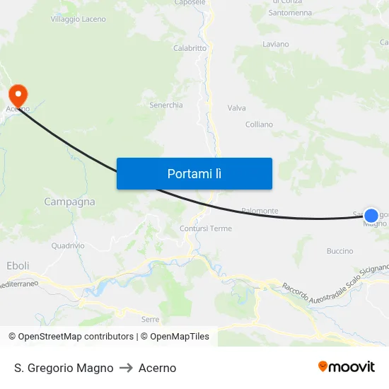 S. Gregorio Magno to Acerno map