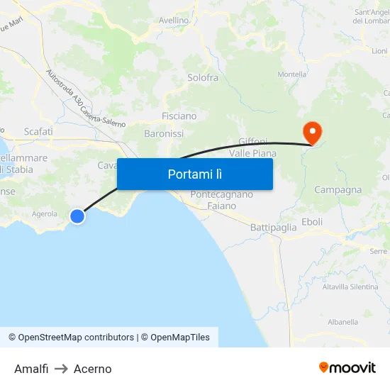 Amalfi to Acerno map