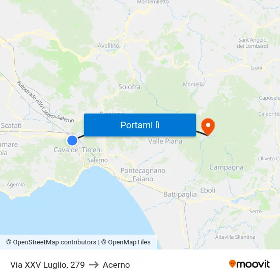 Via XXV Luglio, 279 to Acerno map