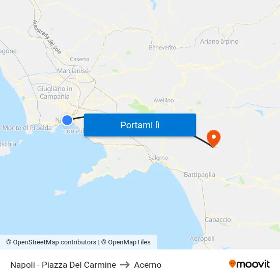 Napoli - Piazza Del Carmine to Acerno map
