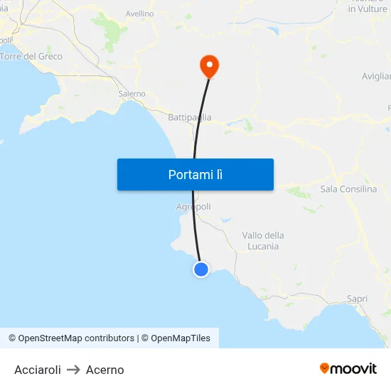 Acciaroli to Acerno map
