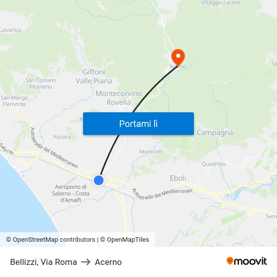 Bellizzi, Via Roma to Acerno map