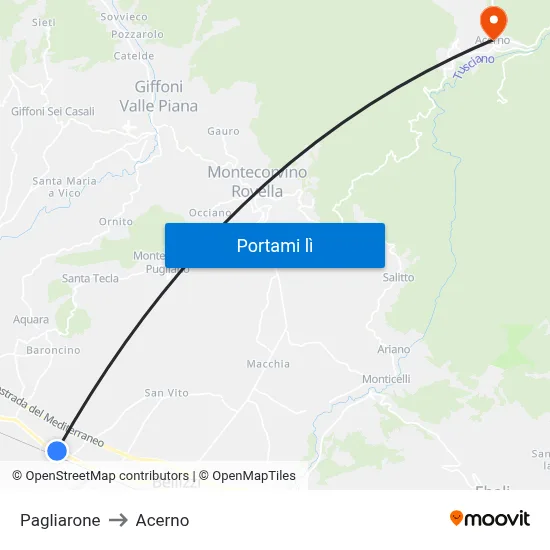 Pagliarone to Acerno map