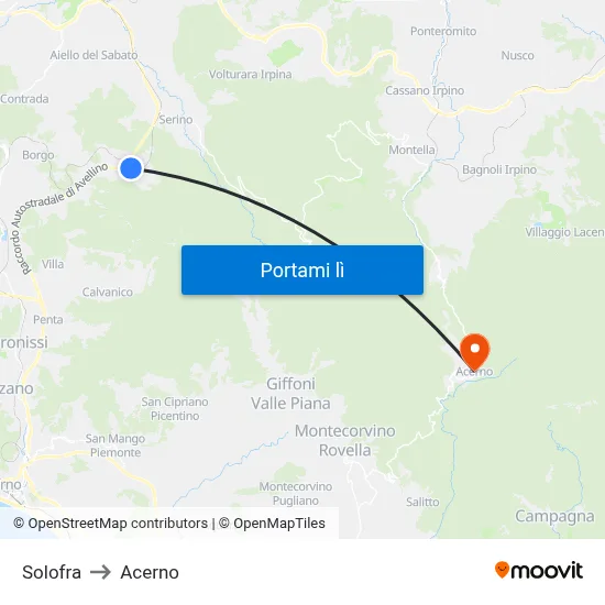 Solofra to Acerno map